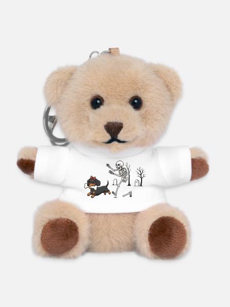 Dackel und Skelett Halloween-Jagd - Teddy Schlüsselanhänger - Weiß