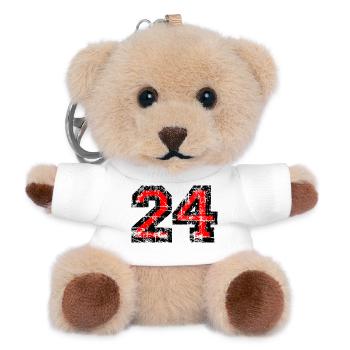 Zahl 24 (Vintage Rot) 24. Geburtstag Nr. 24 - Teddy Schlüsselanhänger - Weiß - Vorne