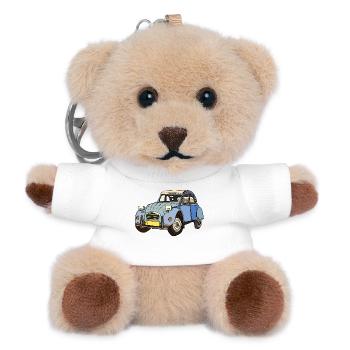 Blaues Vintage Auto Cartoon - Teddy Schlüsselanhänger - Weiß - Vorne