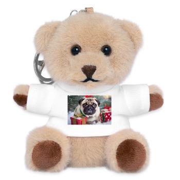 Mignon carlin de Noël avec des cadeaux - Porte-clés ourson - blanc - Devant