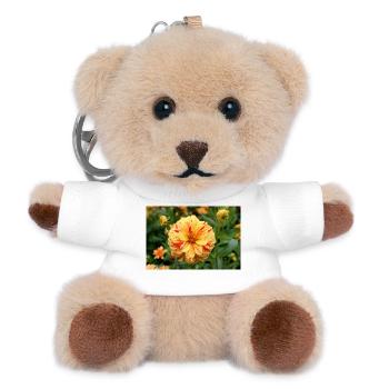 Dahlie Blüte Blume gelb rot - Teddy Schlüsselanhänger - Weiß - Vorne