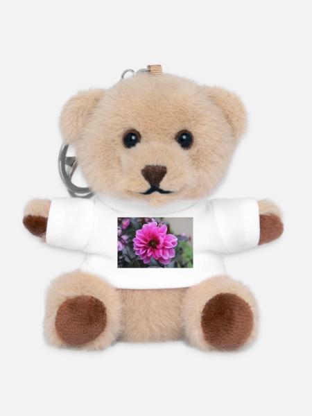 Dahlie pink rosa Blüte ,Blume - Teddy Schlüsselanhänger - Weiß