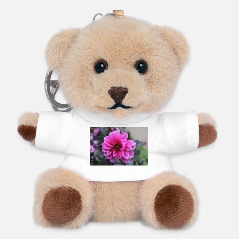 Dahlie pink rosa Blüte ,Blume - Teddy Schlüsselanhänger - Weiß