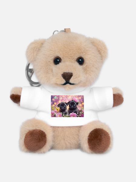 Small dogs with flower crown - Teddy Keyring - white