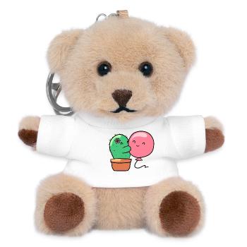 Süßer Kaktus umarmt den süßen rosa Luftballon - Teddy Schlüsselanhänger - Weiß - Vorne