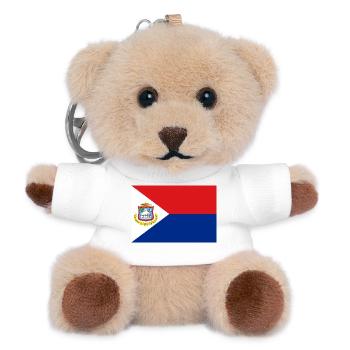 Sint Maarten – Flagge auf rotem und blauem Hintergrund - Teddy Schlüsselanhänger - Weiß - Vorne