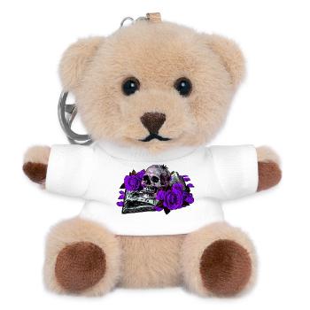 aufgeschlagenes Buch, Rosenblüten, Menschenschädel - Teddy Schlüsselanhänger - Weiß - Vorne
