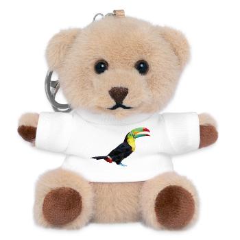Bunter Geometrie-Tukan – Vogel im Polygon-Stil - Teddy Schlüsselanhänger - Weiß - Vorne