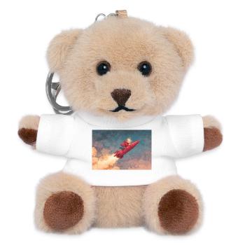Whimsical Rocket Ride Illustration - Teddy Keyring - white - Front
