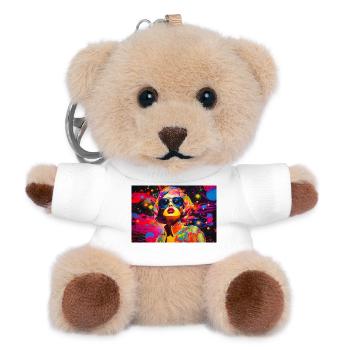Colorful Pop Art Portrait with Glasses - Teddy Keyring - white - Front