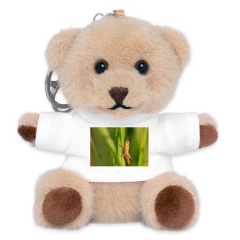 Cute grasshopper illustration on green - Teddy Keyring - white - Front