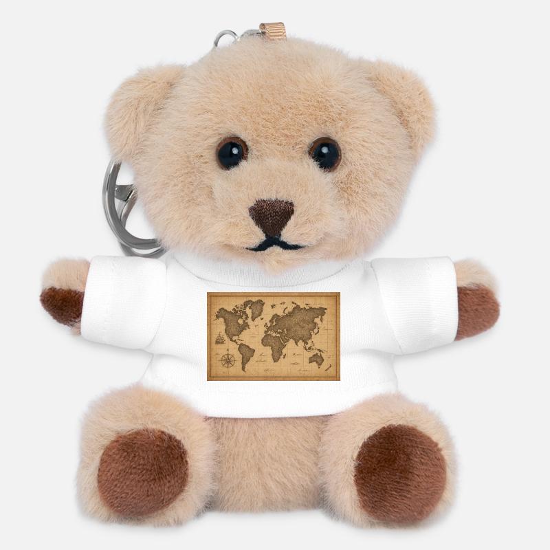 Vintage World Map Sepia Nautical - Teddy Keyring - white
