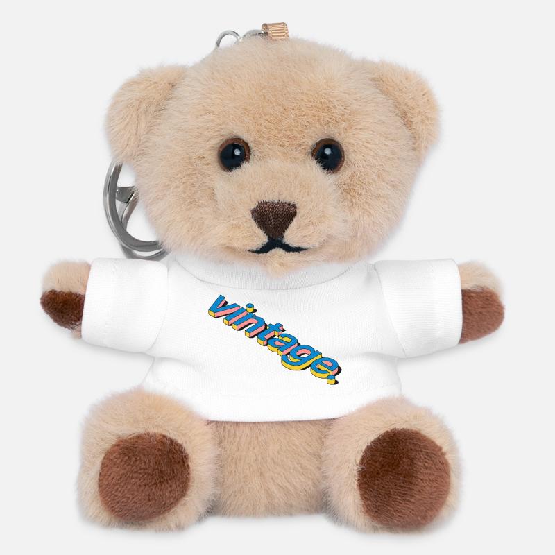 Vintage Retro 3D Typography Design - Teddy Keyring - white