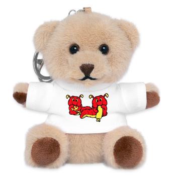 2 Raupen Wurm Glücklich Essend Pizza Wurst Essen - Teddy Schlüsselanhänger - Weiß - Vorne