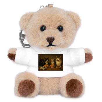 Four cats at the feast at the table - Teddy Keyring - white - Front