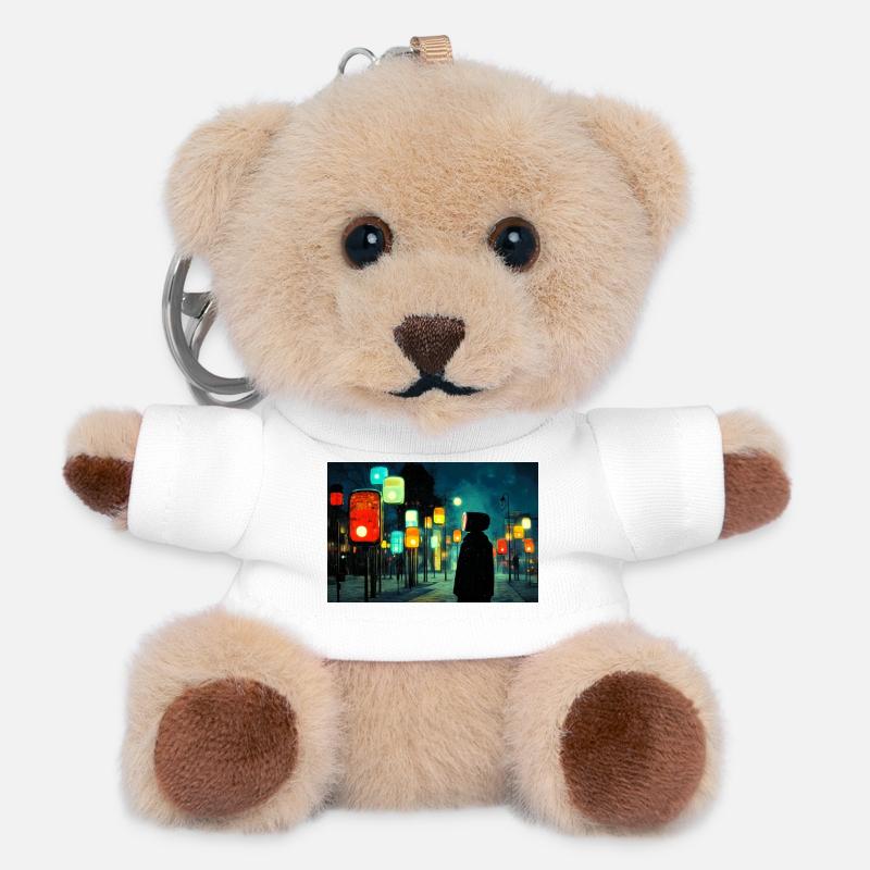 Night lamp path in neon light Ampelmännchen - Teddy Keyring - white