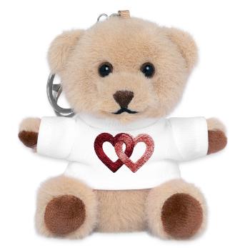 Zwei Valentinstagsherzen bestickten Look (gedruckt) - Teddy Schlüsselanhänger - Weiß - Vorne