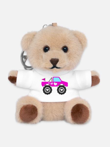 Pinker Monstertruck - Teddy Schlüsselanhänger - Weiß