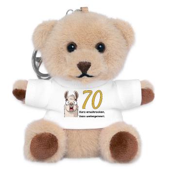 70th birthday – briefly frightened, then celebrated - Teddy Keyring - white - Front