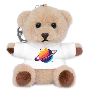 Neon Planetenkosmos Planet mit Ring und Monden - Teddy Schlüsselanhänger - Weiß - Vorne