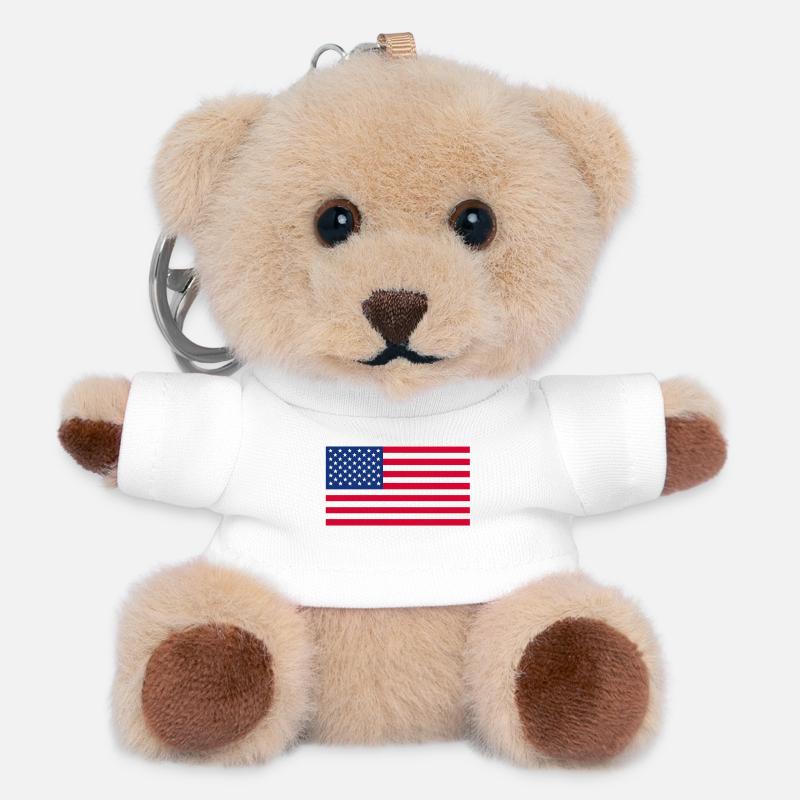 Drapeau Américain Minimaliste - Porte-clés ourson - blanc