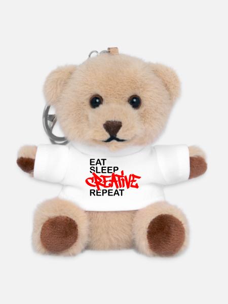 Eat Sleep Creative Repeat - Teddy Keyring - white