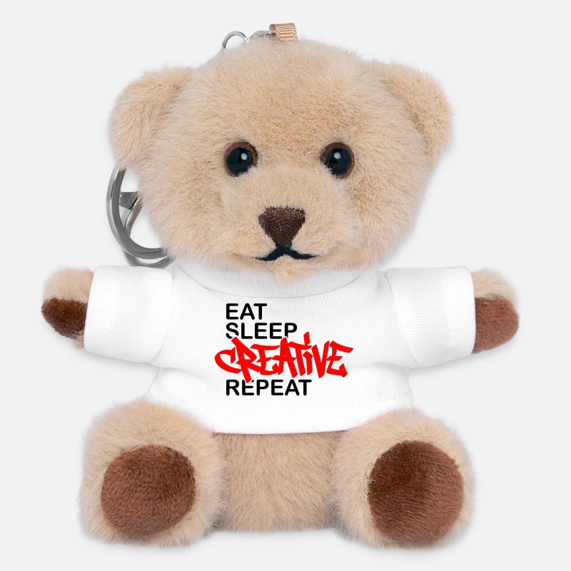 Eat Sleep Creative Repeat - Teddy Keyring - white