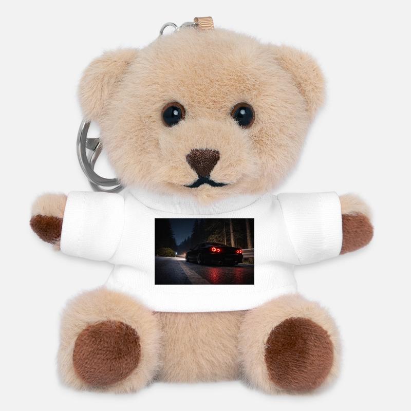 Voiture de sport nocturne sur la route - Porte-clés ourson - blanc