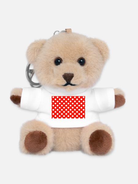 Red Polka Dot Retro-Muster - Teddy Schlüsselanhänger - Weiß