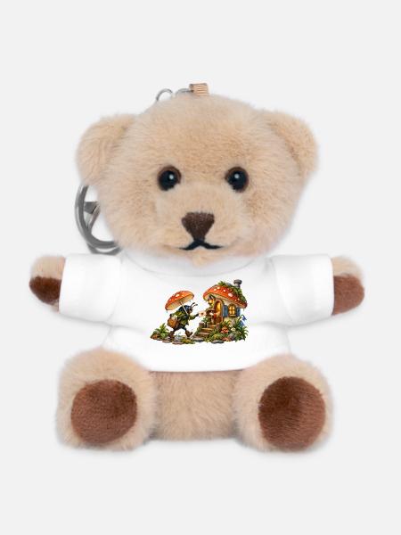 Pilzpost im Regen - Teddy Schlüsselanhänger - Weiß