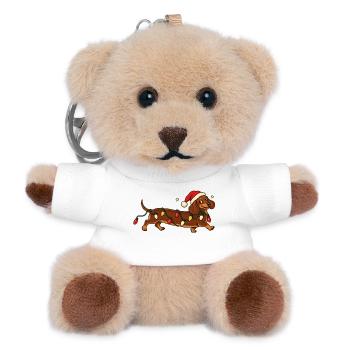   Weihnachts Dackel mit Lichterkette - Teddy Schlüsselanhänger - Weiß - Vorne