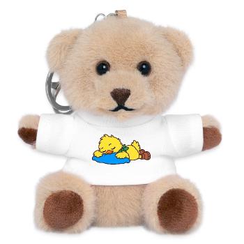 Niedliche schlafende Ente auf einem blauen Kissen - Teddy Schlüsselanhänger - Weiß - Vorne