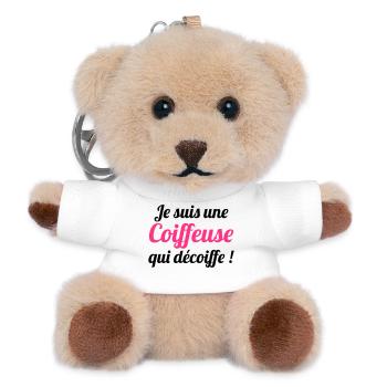 Je suis une Coiffeuse qui décoiffe ! - Porte-clés ourson - blanc - Devant