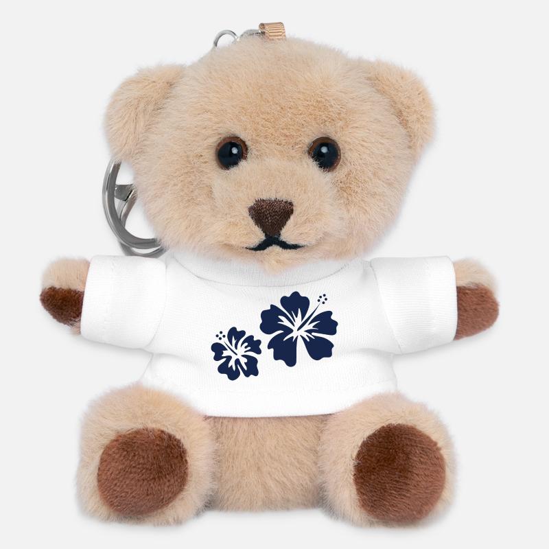 Hibiscus bleus - Porte-clés ourson - blanc