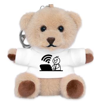 Glücklicher junger Mann auf Laptop-WLAN sendet eine Nachricht - Teddy Schlüsselanhänger - Weiß - Vorne