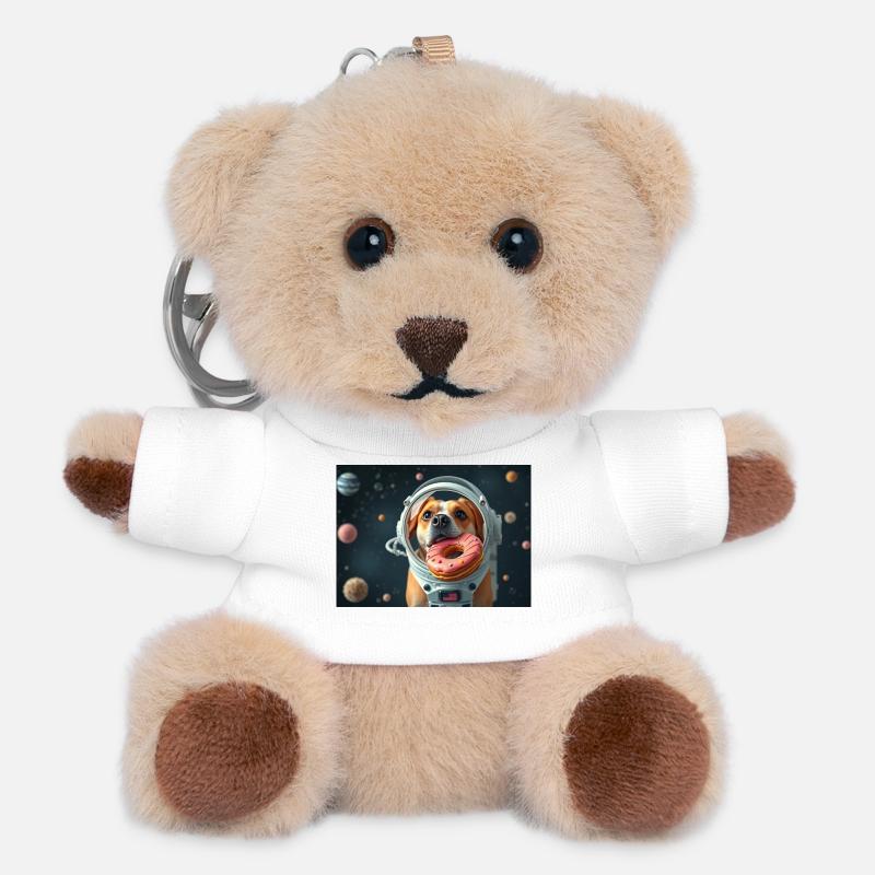 Space Dog with Donut Helmet - Teddy Keyring - white