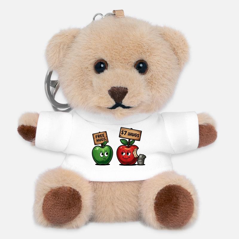Motif de pomme amusant avec bâillon Free Hugs - Porte-clés ourson - blanc