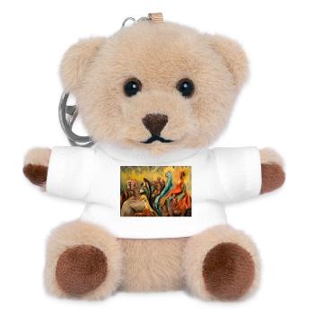 Surreal Psycho Disco Fantasy Creature Artwork - Teddy Keyring - white - Front