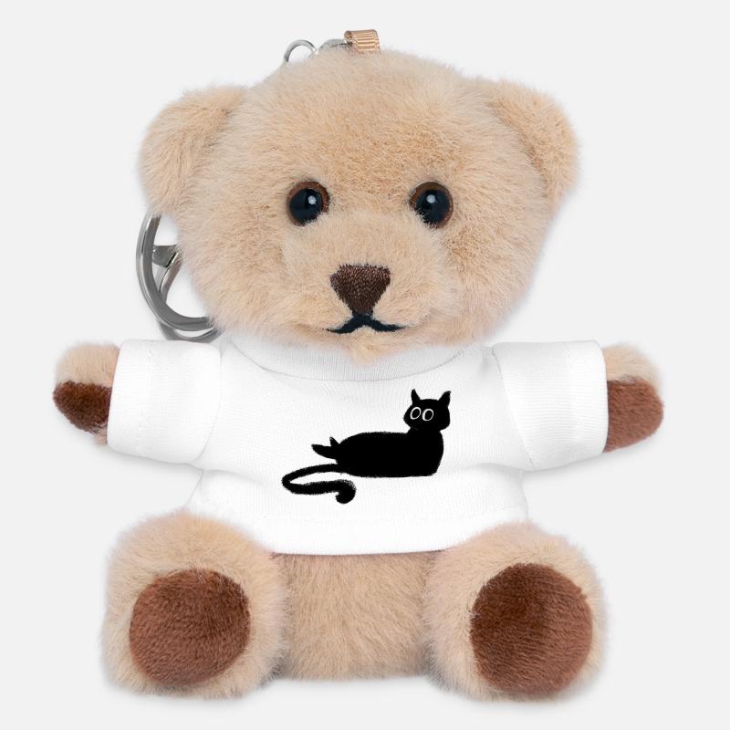 Charcoal Black Cat - Teddy Keyring - white