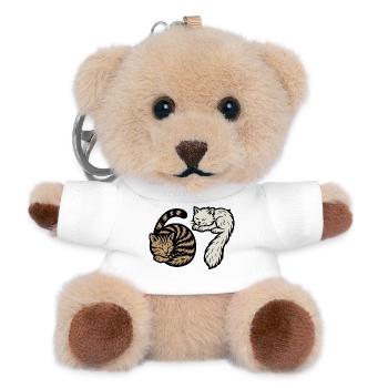Sleeping 'Six Seven' cats - Teddy Keyring - white - Front