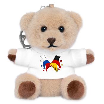 Russland Deutschland Flagge Händehalten - Teddy Schlüsselanhänger - Weiß - Vorne