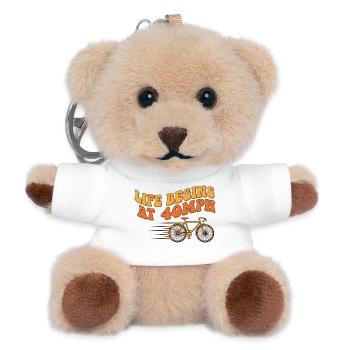 Retro Life Begins At 40MPH Bicycle Art - Teddy Keyring - white - Front