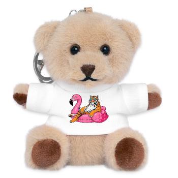 Cool Tiger auf Flamingo-Boje – Sommer-Rig-Design - Teddy Schlüsselanhänger - Weiß - Vorne