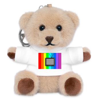 Retro TV on rainbow stripes - Teddy Keyring - white - Front