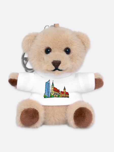 Bunte Leipziger Skyline im Kinderstil - Teddy Schlüsselanhänger - Weiß