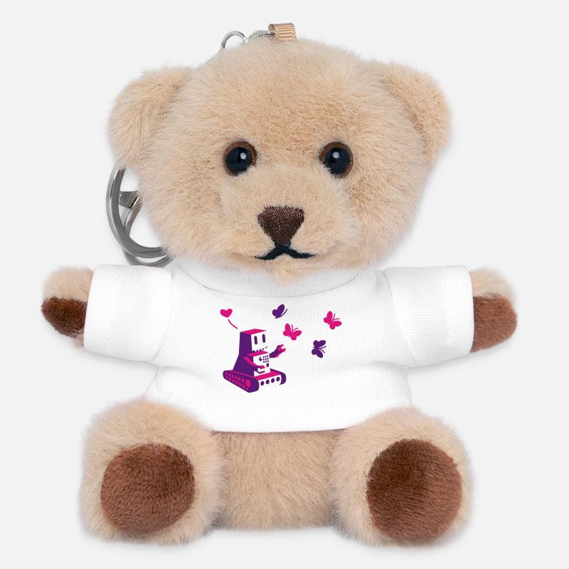 robot loves butterfly - Teddy Keyring - white