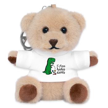 T-Rex hates darts - darts - darts player dinosaur - Teddy Keyring - white - Front