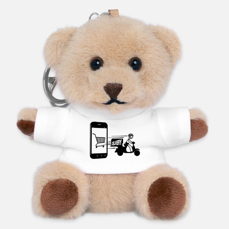 Online-Shopping und Lieferroller - Teddy Schlüsselanhänger - Weiß