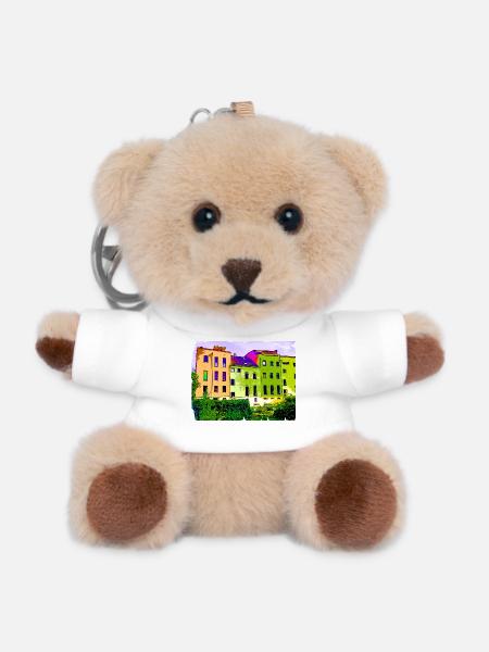 Bild nach Art von "Hundertwasser" Bild Häuser - Teddy Schlüsselanhänger - Weiß