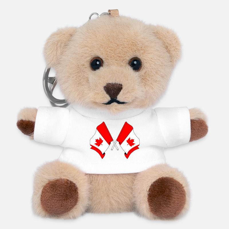 Drapeaux du Canada croisés - Porte-clés ourson - blanc